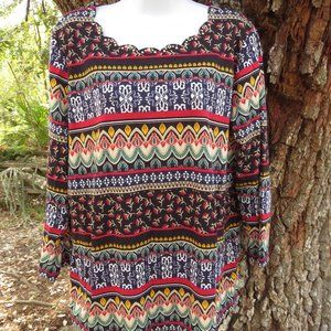 Rafaella Womans tunic Top studded scalloped collar 3/4 sleeves XL tall